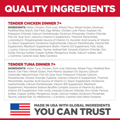 Hill's Science Diet Senior 7+ Wet Cat Food Pouch Variety Pack, Chicken and Tuna 79g pouch - 12 pouches - Canned Cat Food - Hill's Science Diet - PetMax Canada