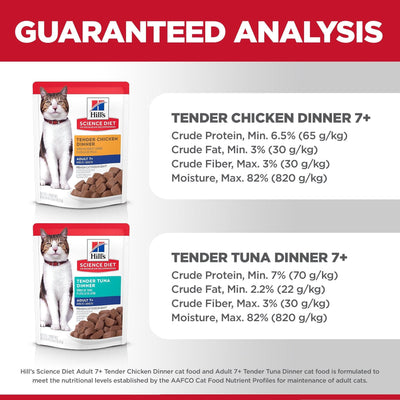 Hill's Science Diet Senior 7+ Wet Cat Food Pouch Variety Pack, Chicken and Tuna 79g pouch - 12 pouches - Canned Cat Food - Hill's Science Diet - PetMax Canada