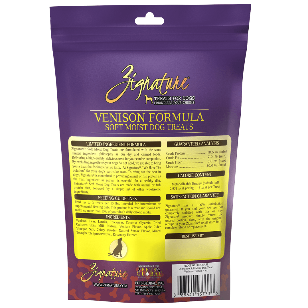 Zignature Venison Formula Soft Moist Treats for Dogs  Dog Treats  | PetMax Canada