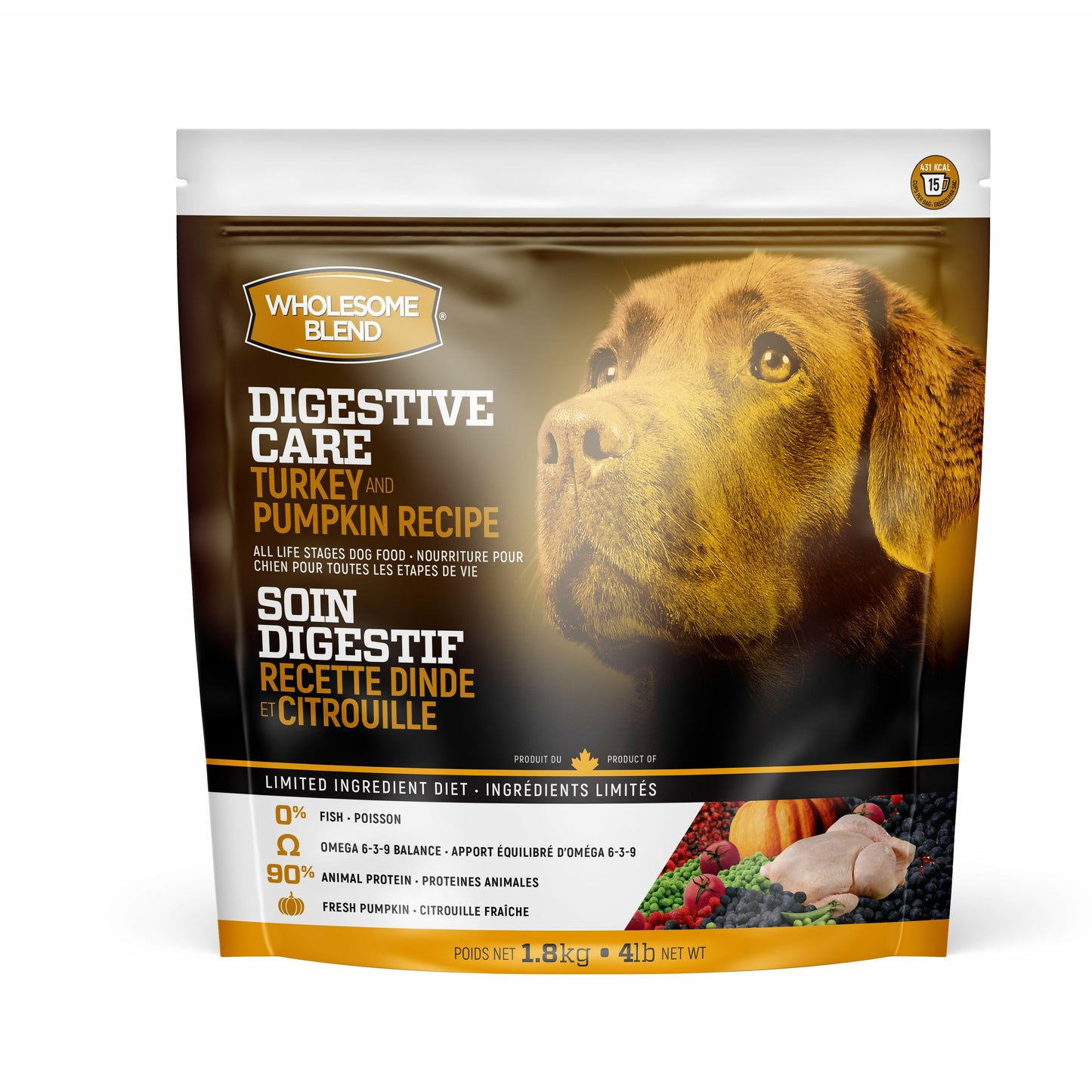 Wholesome Blend Dog Food Digestive Care Turkey & Pumpkin Recipe 1.8 Kg Dog Food 1.8 Kg | PetMax Canada