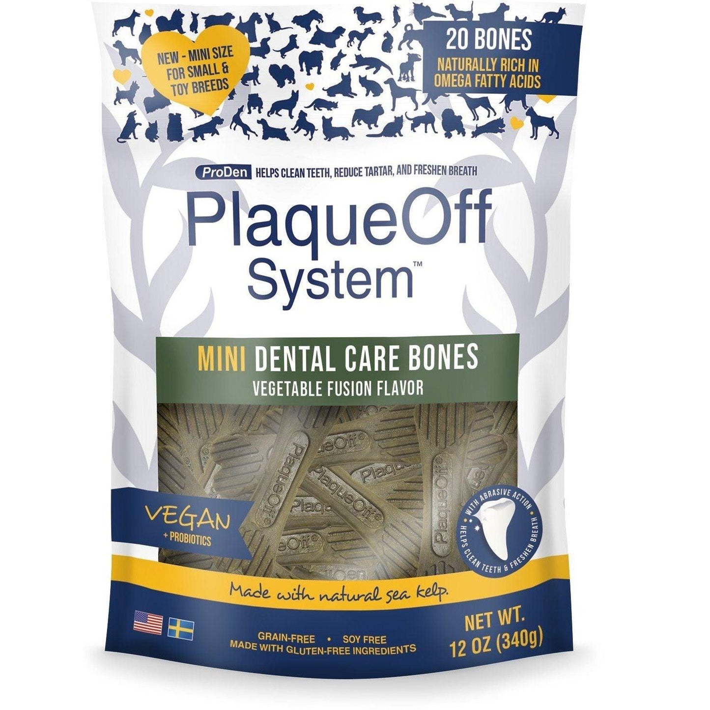 Plaque Off System Dental Vegetable Bones Mini  Dog Treats  | PetMax Canada