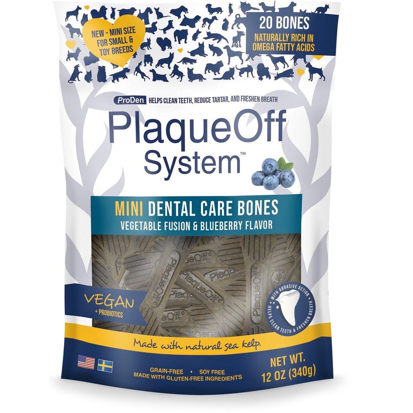 Plaque Off System Dental Vegetable & Blueberry Bones Mini  Dog Treats  | PetMax Canada