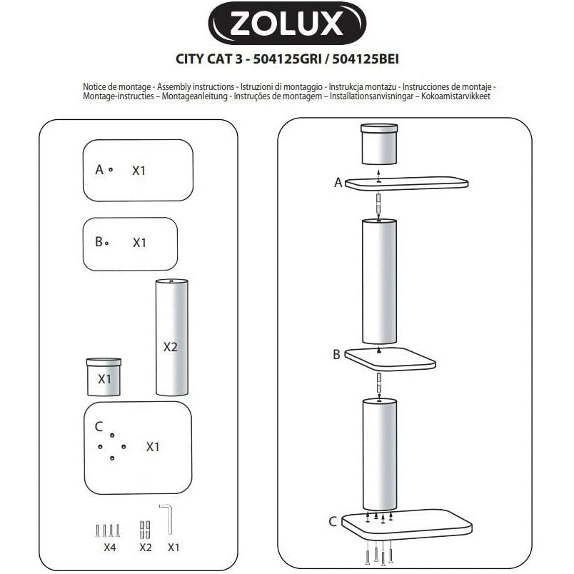 Zolux City Cat 3 Cat Scratching Post With 2 Platforms Beige  Cat Scratching Posts  | PetMax Canada