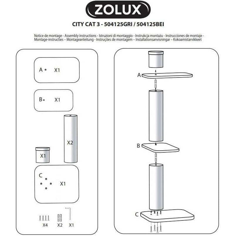 Zolux City Cat 3 Cat Scratching Post With 2 Platforms Grey  Cat Scratching Posts  | PetMax Canada
