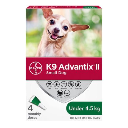 K9 Advantix II Small Dogs - Under 4.5Kg / 4 Pack - Flea & Tick Topical Applications - Advantage - PetMax Canada