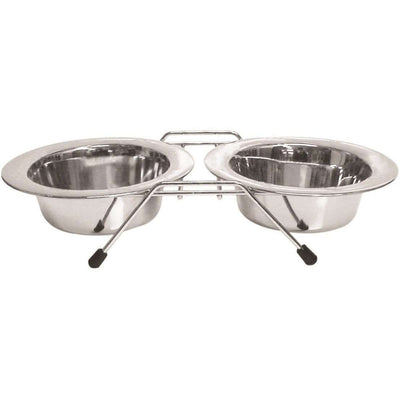 Stainless Steel Double Diner Dog Dish Set  Stainless Steel  | PetMax Canada