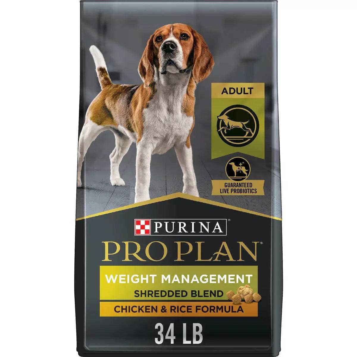 Purina Pro Plan Adult Weight Management Shredded Blend Chicken & Rice Formula Dry Dog Food - 15.4 Kg - Dog Food - Purina Pro Plan - PetMax Canada
