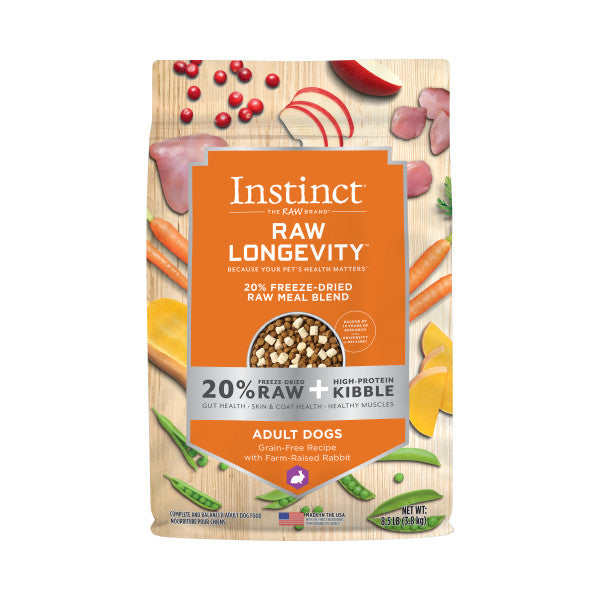 Instinct® Raw Longevity™ 20% Freeze-Dried Raw Meal Blend Grain-Free Recipe with Farm-Raised Rabbit for Dogs  Dog Food  | PetMax Canada