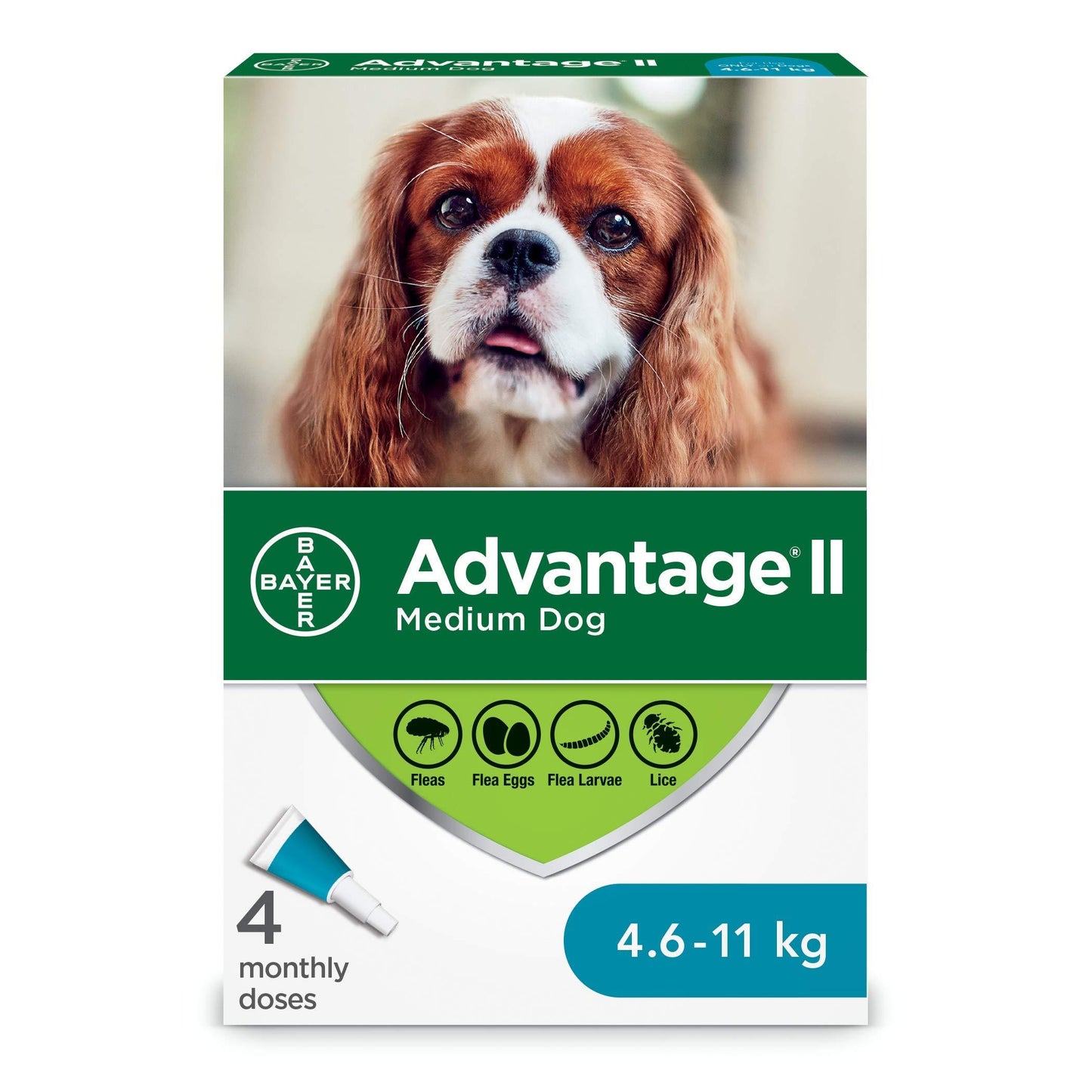 Advantage II For Medium Dogs 4.6Kg - 11Kg / 4 Pack Flea & Tick Topical Applications 4.6Kg - 11Kg | PetMax Canada