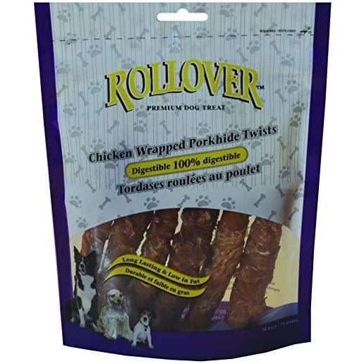 Rollover Chicken Wrapped Porkhide Twists Dog Treats - 10 Pack - Porkhide - Rollover - PetMax Canada