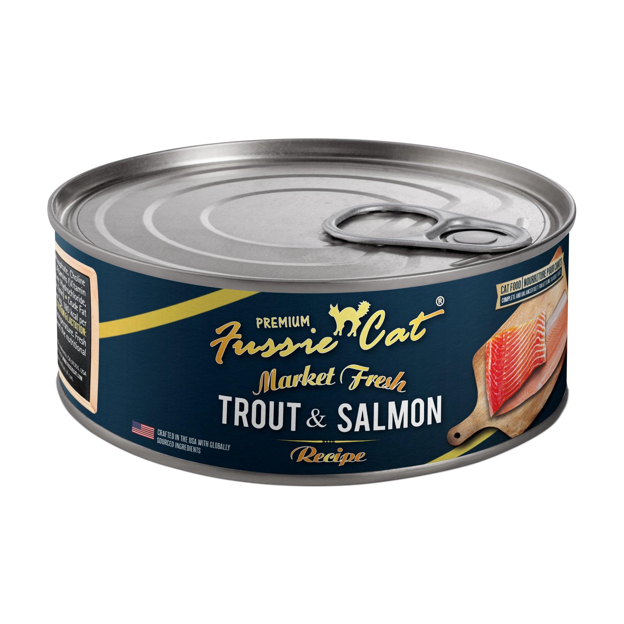 Fussie Market Fresh Trout and Salmon Canned Cat Food - 156g - Canned Cat Food - Fussie Cat - PetMax Canada