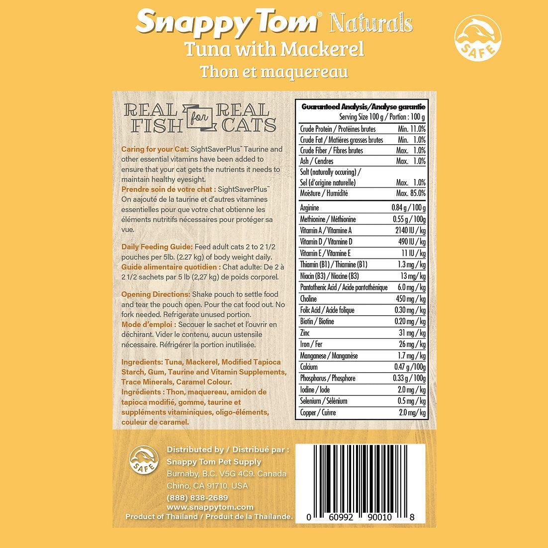 Snappy Tom Wet Cat Food Natural Pouches Tuna With Mackeral - 100g - Canned Cat Food - Snappy Tom - PetMax Canada