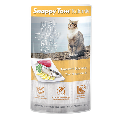 Snappy Tom Wet Cat Food Natural Pouches Tuna With Mackeral  Canned Cat Food  | PetMax Canada