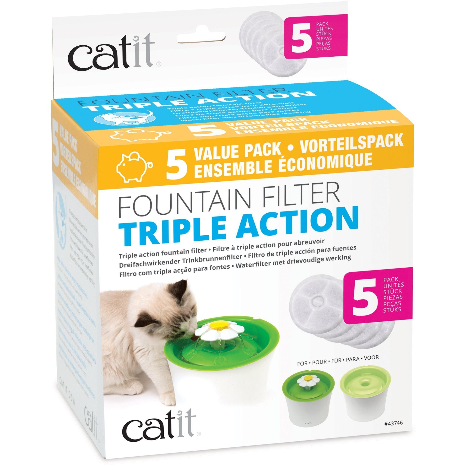 Catit 2.0 Triple Action Fountain Filter  Cat Dishes  | PetMax Canada