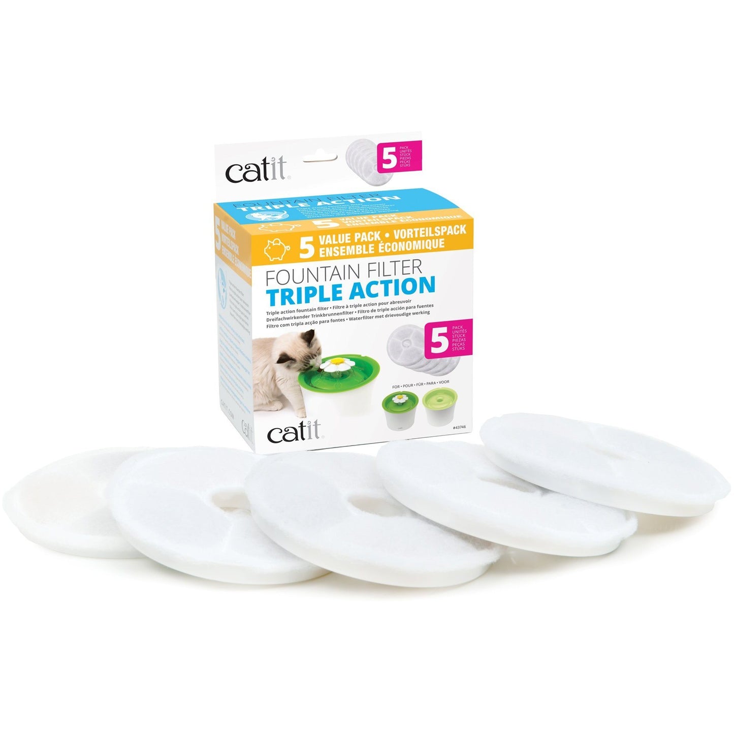 Catit 2.0 Triple Action Fountain Filter  Cat Dishes  | PetMax Canada
