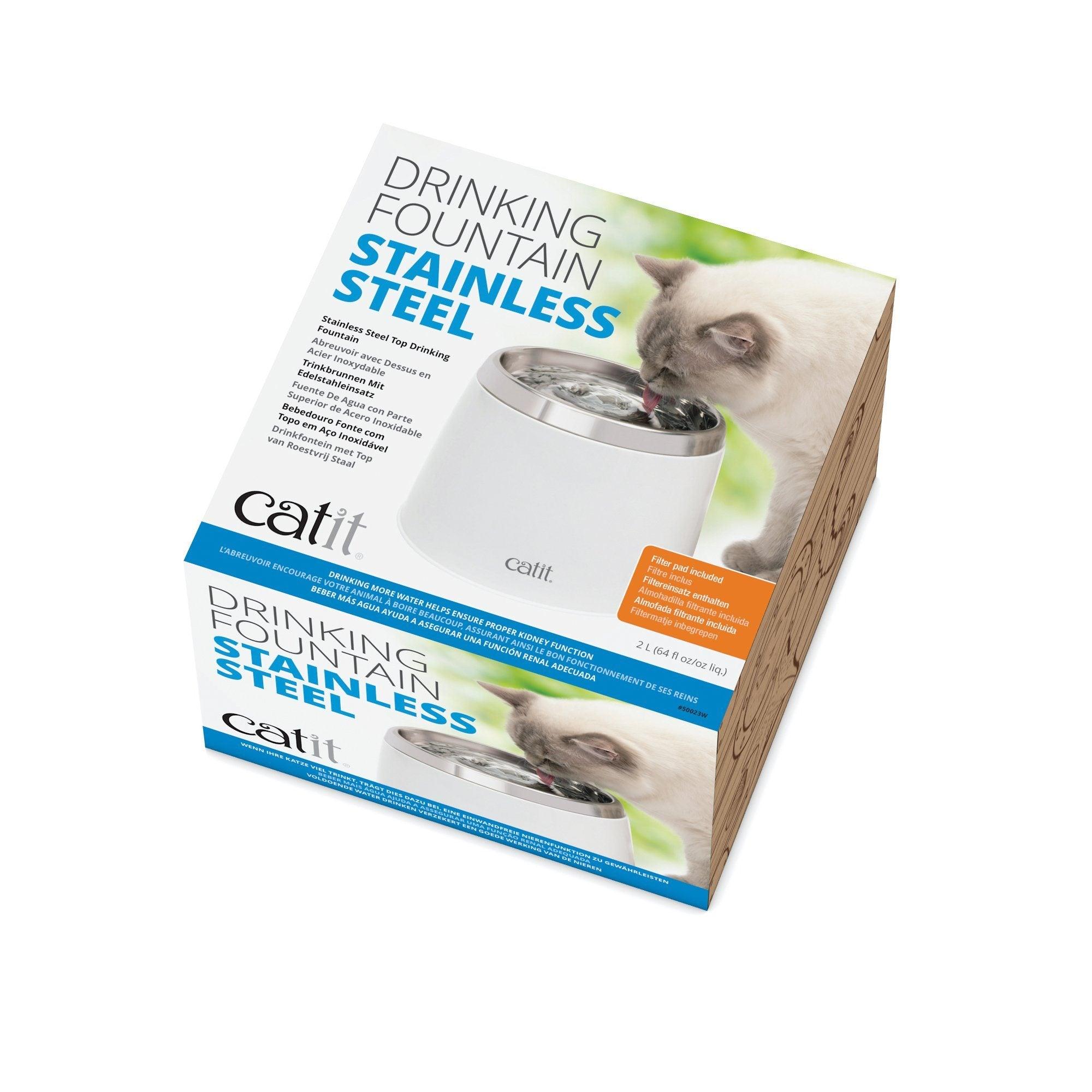Catit Stainless Steel Top Drinking Fountain - 2L - Cat Dishes - Catit - PetMax Canada