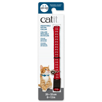 Catit Adjustable Breakaway Nylon Collar Reflective Red  Cat Collars  | PetMax Canada
