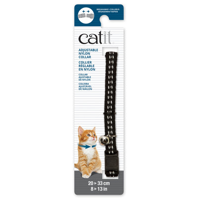 Catit Adjustable Breakaway Nylon Collar Reflective Black  Cat Collars  | PetMax Canada