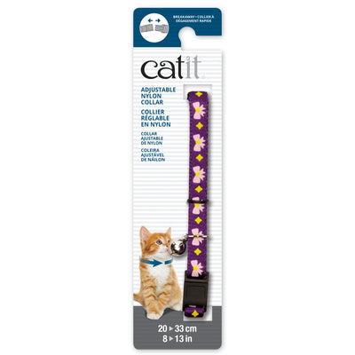 Catit Adjustable Breakaway Nylon Collar Purple With Bows  Cat Collars  | PetMax Canada