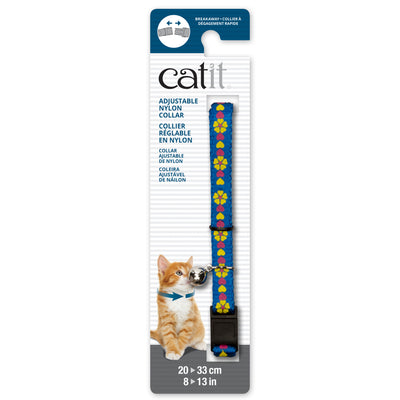 Catit Adjustable Breakaway Nylon Collar Blue With Flowers  Cat Collars  | PetMax Canada