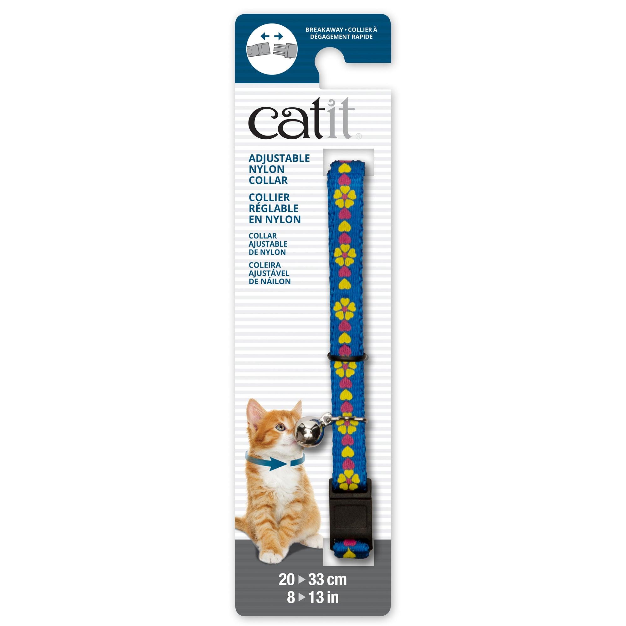 Catit Adjustable Breakaway Nylon Collar Blue With Flowers - Blue With Flowers - Cat Collars - Catit - PetMax Canada