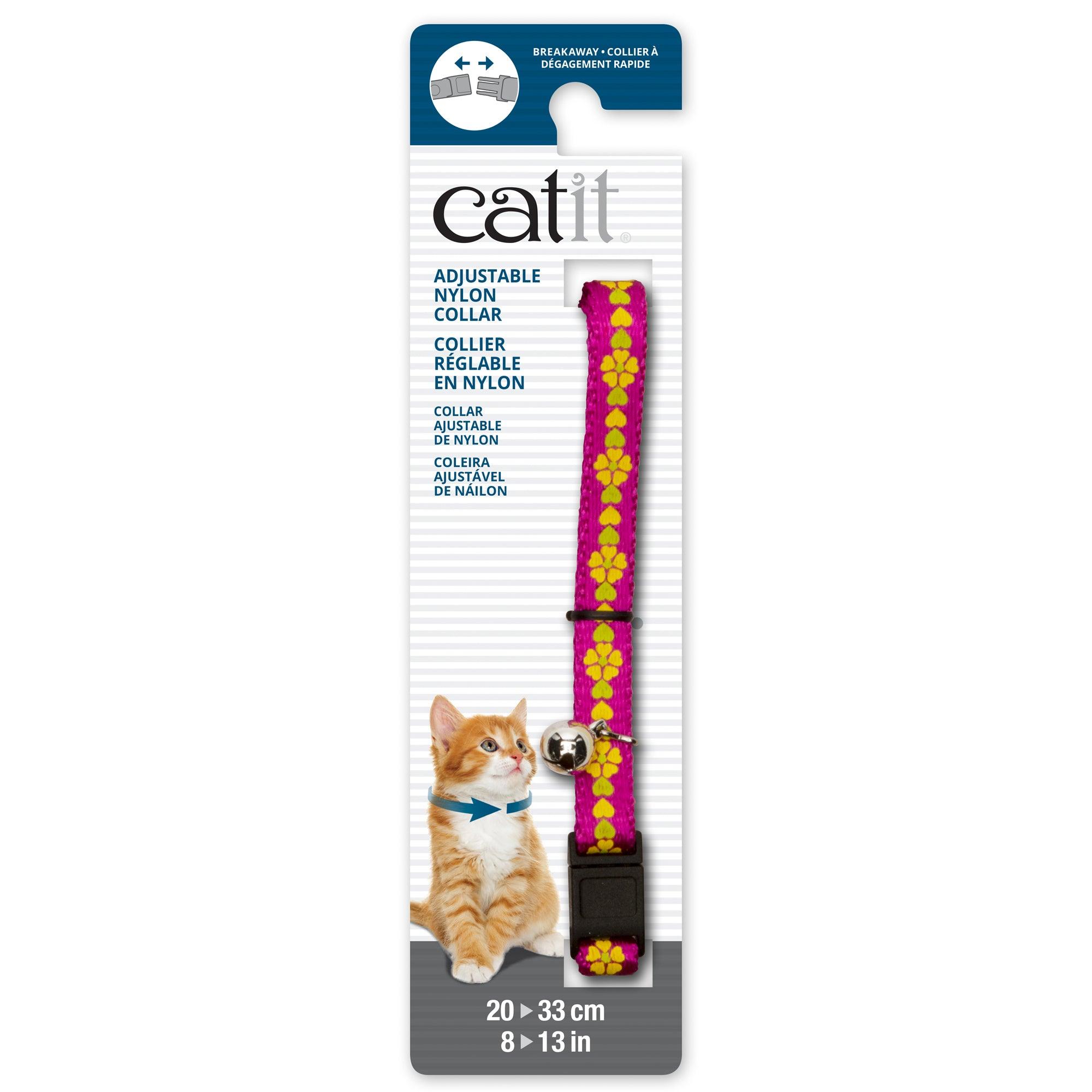 Catit Adjustable Breakaway Nylon Collar Pink With Flowers - Pink With Flowers - Cat Collars - Catit - PetMax Canada