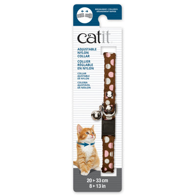 Catit Adjustable Breakaway Nylon Collar Brown With Dots  Cat Collars  | PetMax Canada