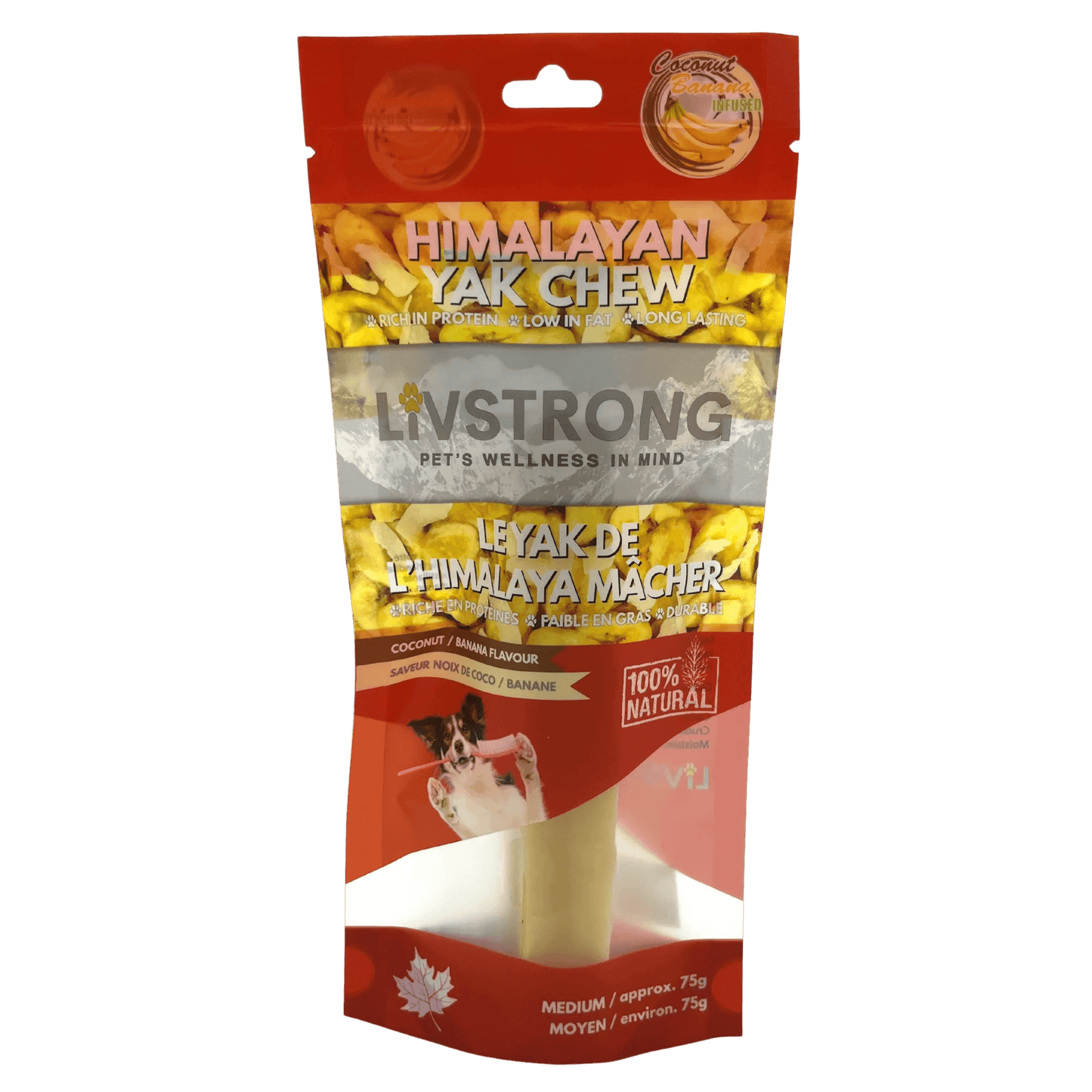 Livstrong Himalayan Yak Cheese Treat With Coconut & Banana Medium Dog Treats Medium | PetMax Canada