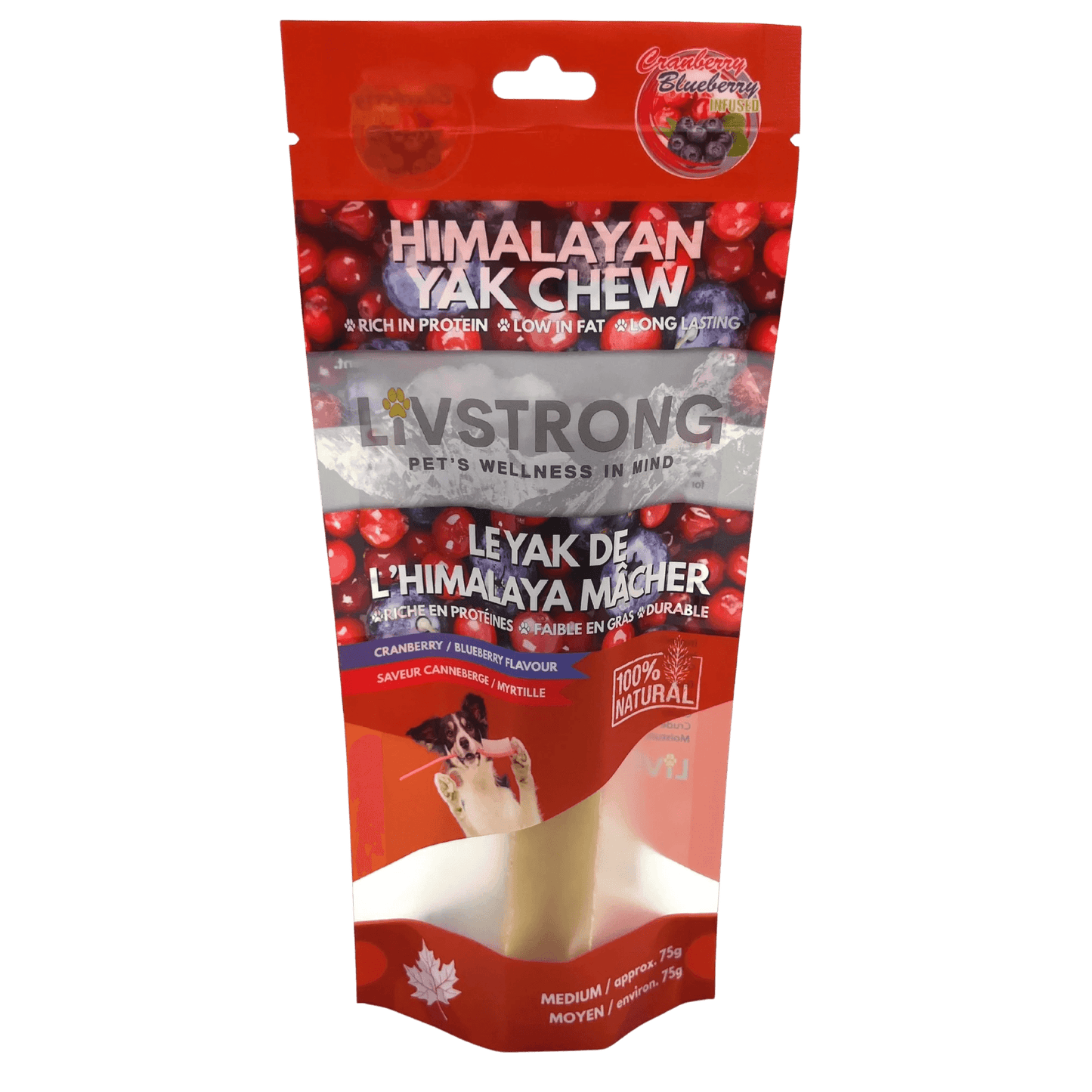 Livstrong Himalayan Yak Cheese Treat With Cranberry & Blueberry Medium Dog Treats Medium | PetMax Canada