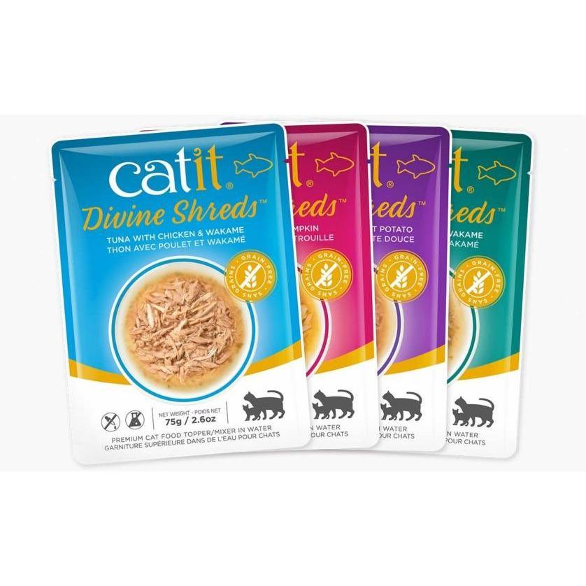 CatIt Divine Shreds Wet Pouches Tuna Multipack - 12 Pack - Canned Cat Food - Catit - PetMax Canada