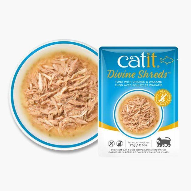 CatIt Divine Shreds Wet Pouches Tuna, Chicken & Wakame - 75g - Canned Cat Food - Catit - PetMax Canada