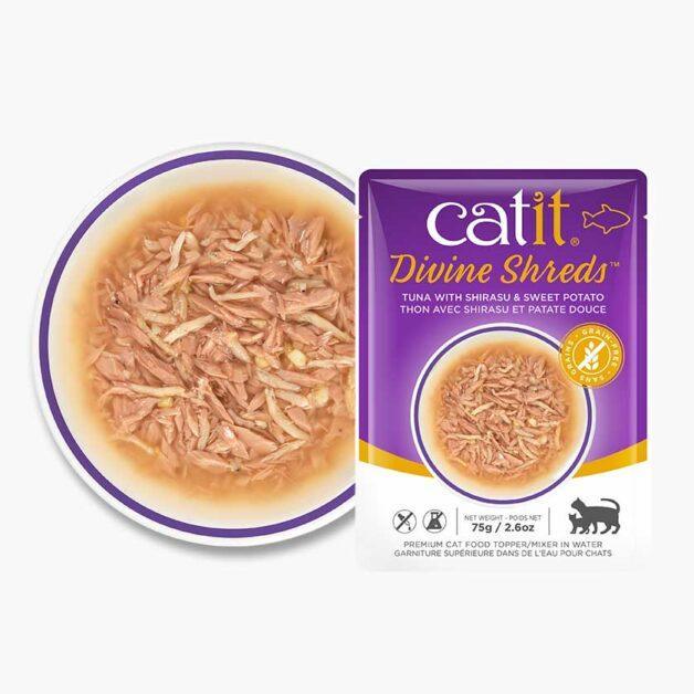 CatIt Divine Shreds Wet Pouches Tuna, Shirasu & Sweet Potato - 75g - Canned Cat Food - Catit - PetMax Canada