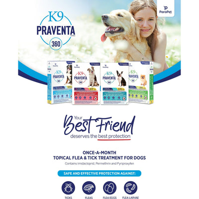 K9 Praventa 360 Large Dogs 11 - 25 Kg - 11 - 25 Kg / 3 Tubes - Flea & Tick Topical Applications - K9 Praventa - PetMax Canada