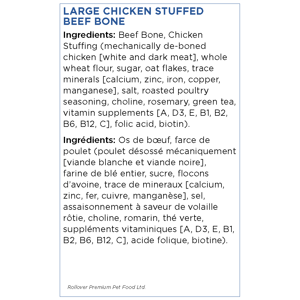 Rollover Stuffed Dog Bone Chicken - Small - Natural Chews - Rollover - PetMax Canada