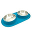 Messy Mutts Silicone Feeder With 2 Stainless Steel Bowls Medium / Blue Stainless Steel Medium | PetMax Canada