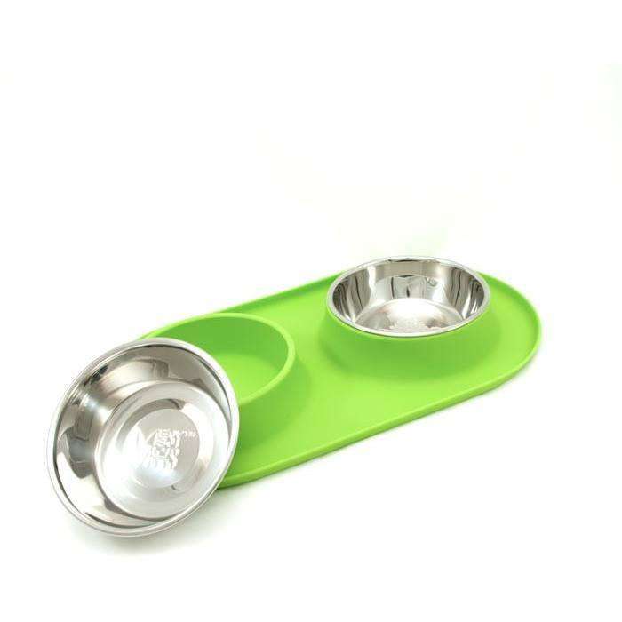 Messy Mutts Silicone Feeder With 2 Stainless Steel Bowls Medium / Green Stainless Steel Medium | PetMax Canada