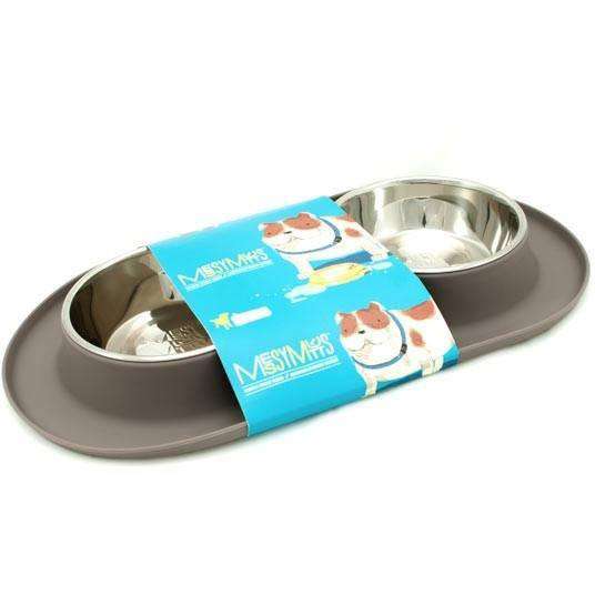 Messy Mutts Silicone Feeder With 2 Stainless Steel Bowls Medium / Grey Stainless Steel Medium | PetMax Canada