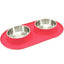 Messy Mutts Silicone Feeder With 2 Stainless Steel Bowls Medium / Red Stainless Steel Medium | PetMax Canada