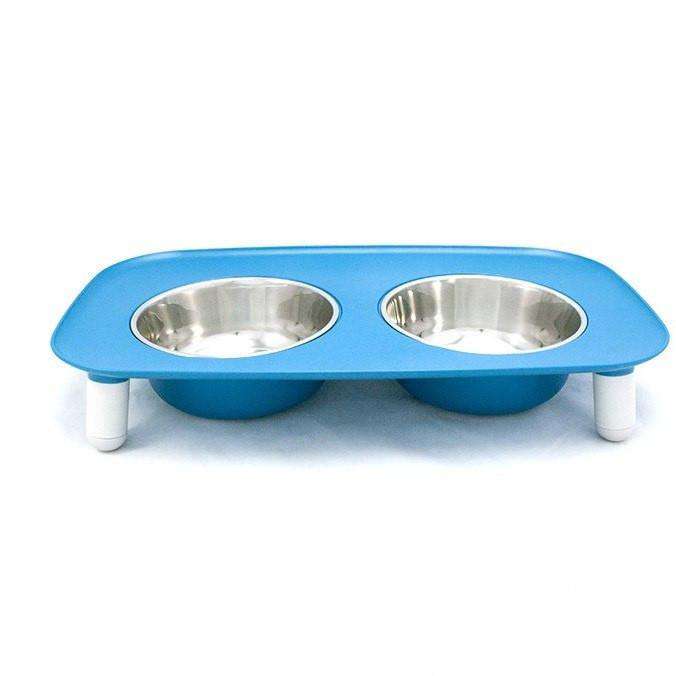 Messy Mutts Elevated Double Feeder Stainless Steel Bowls Blue Stainless Steel Blue | PetMax Canada
