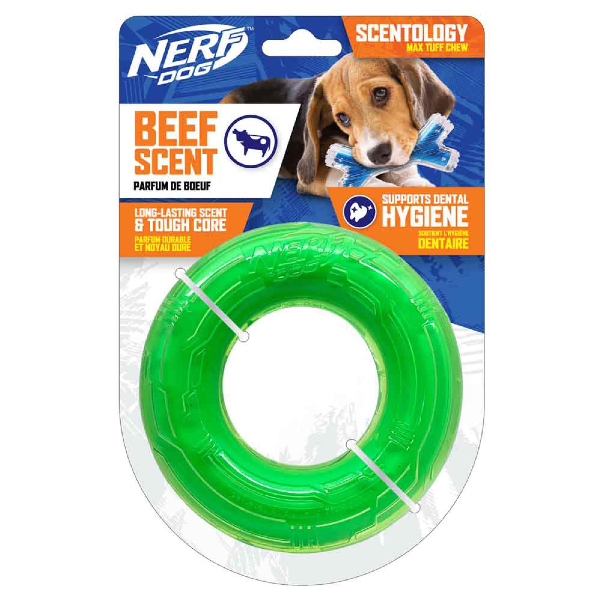 Nerf Scentology Dog Toy Beef Scented Small Green Ring - 5" - Dog Toys - Nerf - PetMax Canada
