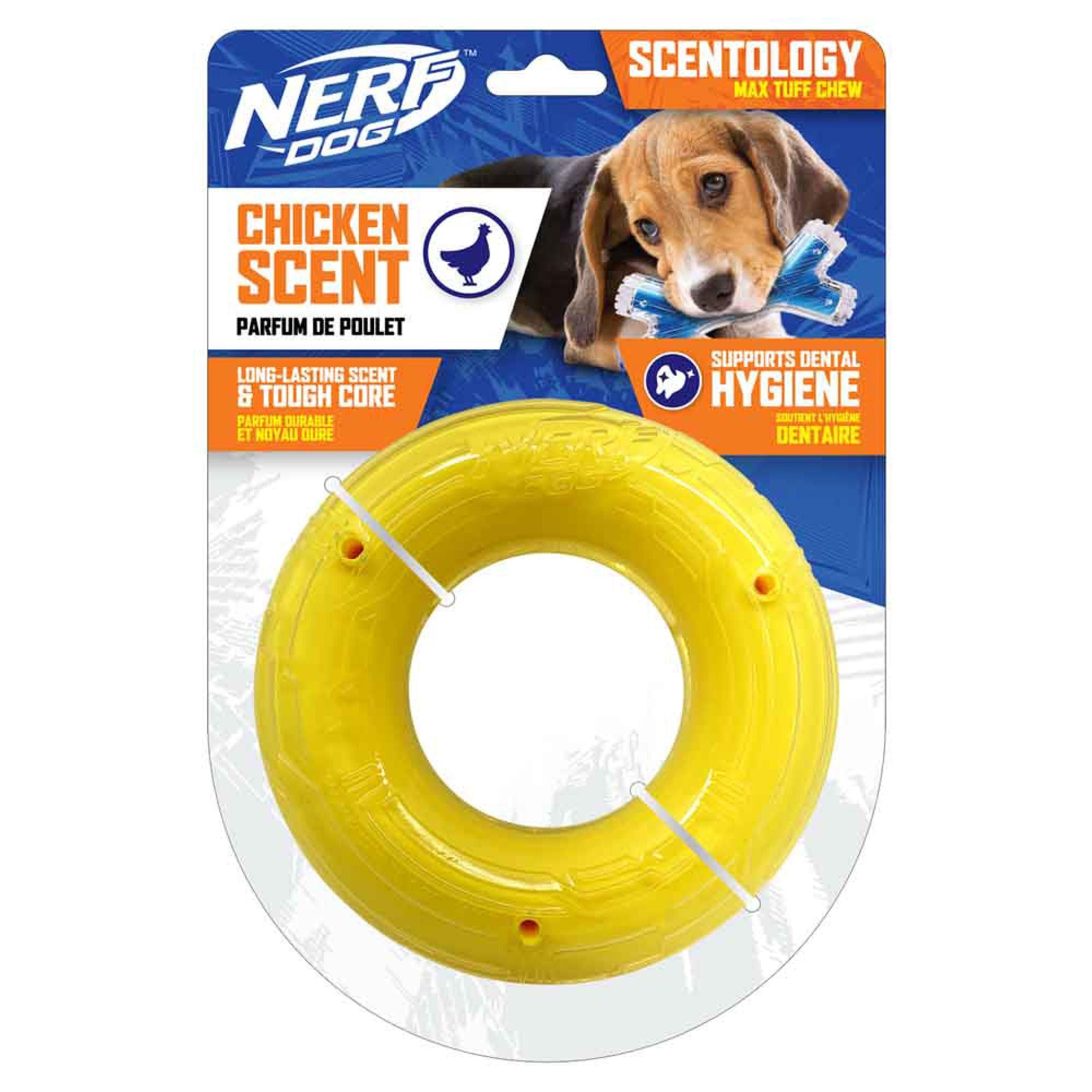 Nerf Scentology Dog Toy Chicken Scented Large Yellow Ring - 6" - Dog Toys - Nerf - PetMax Canada