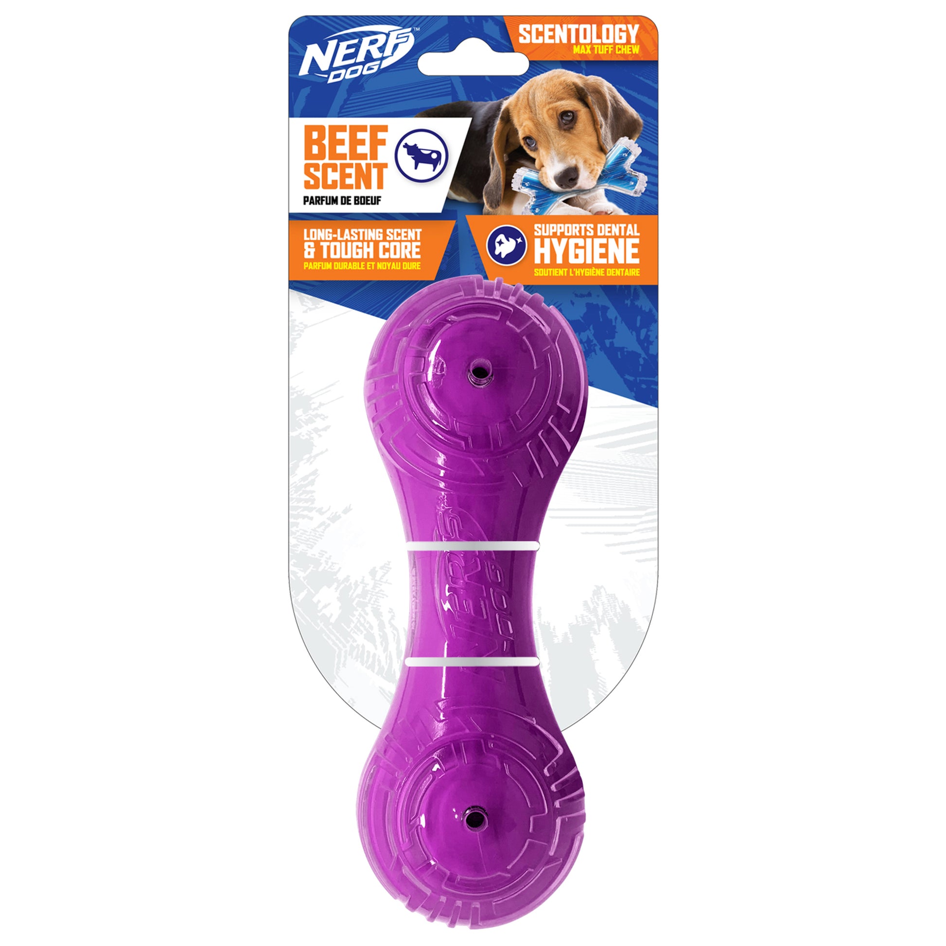 Nerf Scentology Dog Toy Beef Scented Barbell  Dog Toys  | PetMax Canada