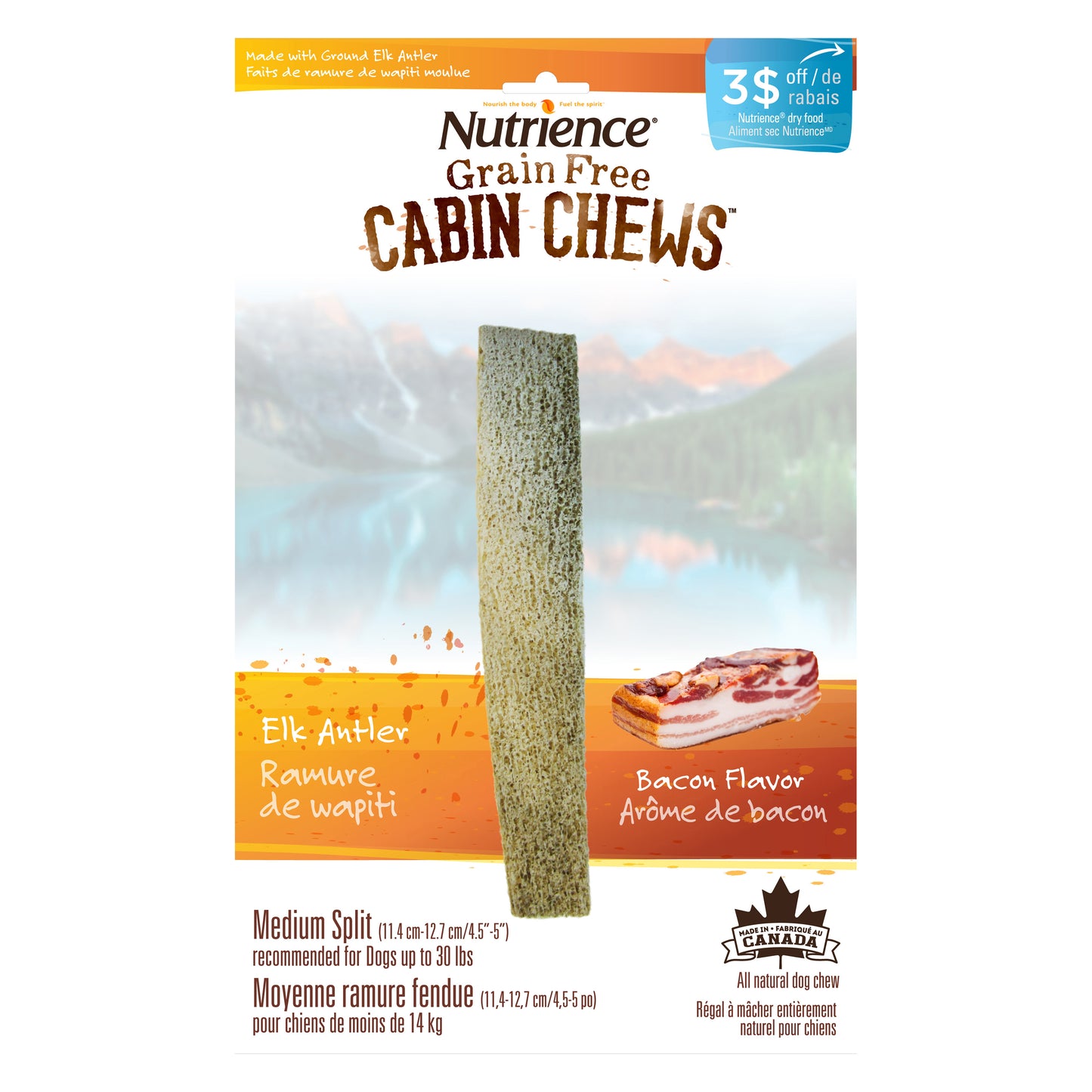 Nutrience Cabin Chews Split Elk Antler Medium / Bacon Antlers Medium | PetMax Canada