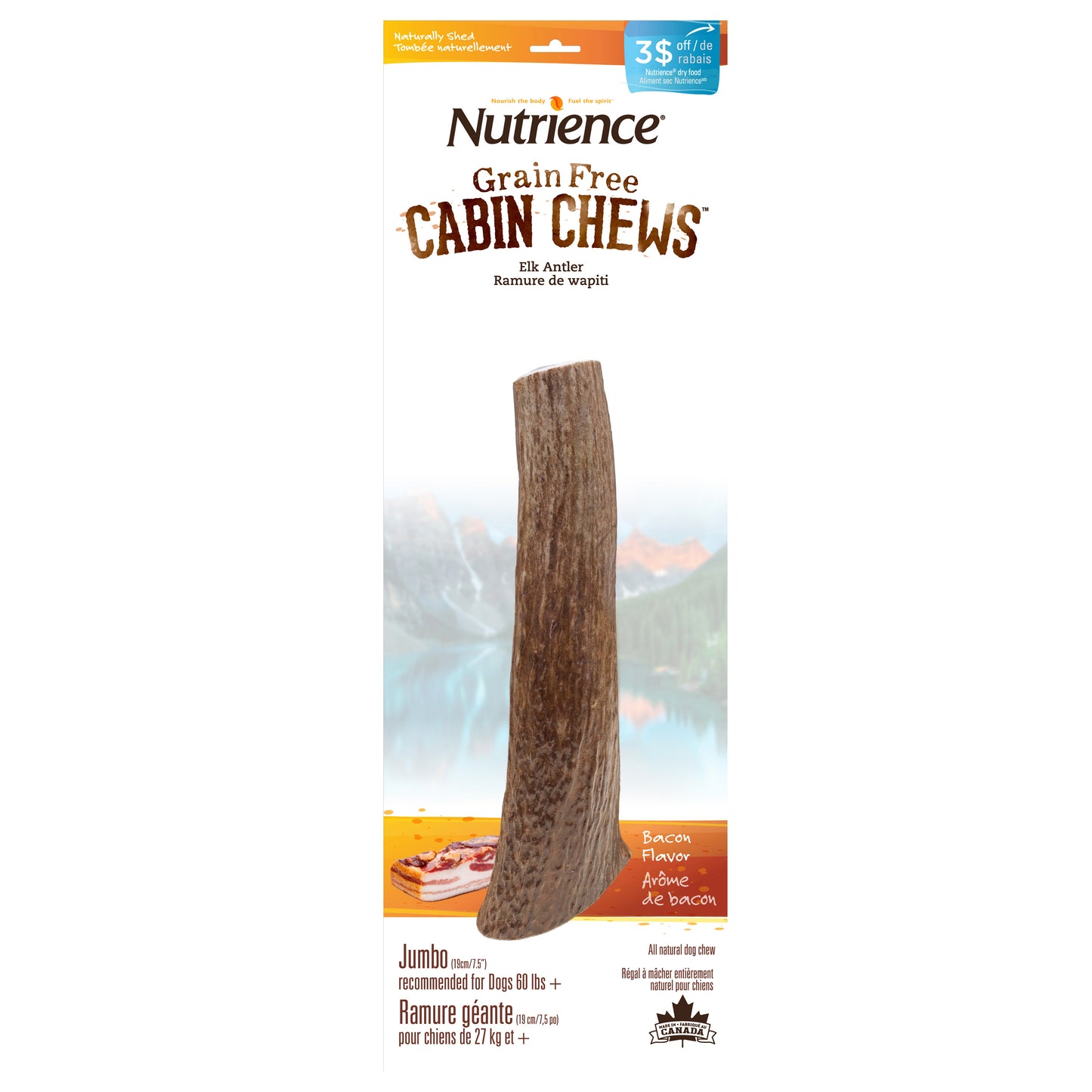Nutrience Cabin Chews Elk Antler Jumbo Bacon Flavour  Natural Chews  | PetMax Canada
