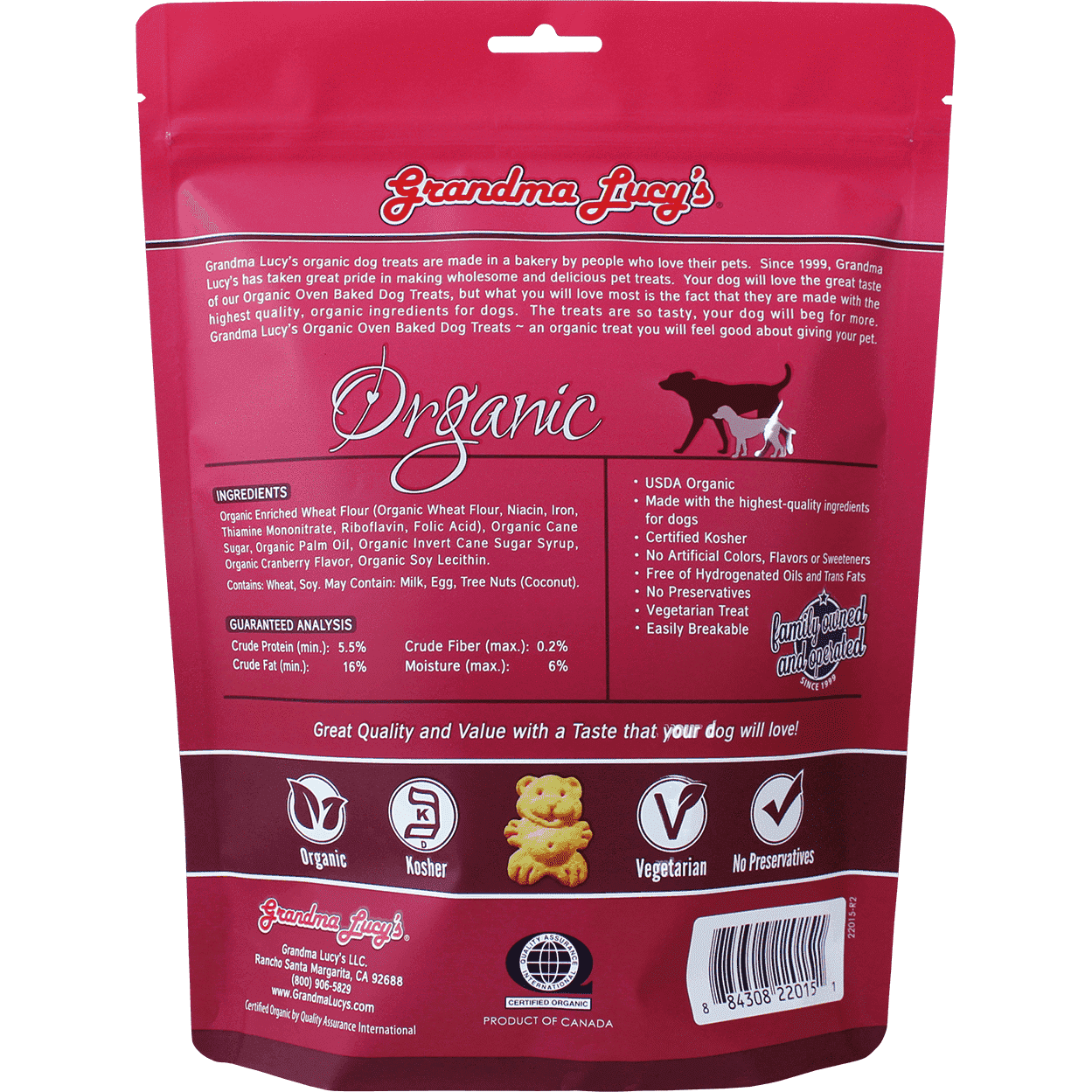 Grandma Lucy's Organic Baked Cranberry Treats  Dog Treats  | PetMax Canada