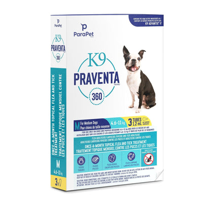 K9 Praventa 360 Medium Dogs 4.6 - 11 Kg - 4.6 - 11 Kg / 3 Tubes - Flea & Tick Topical Applications - K9 Praventa - PetMax Canada