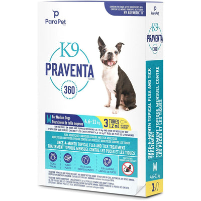 K9 Praventa 360 Medium Dogs 4.6 - 11 Kg - 4.6 - 11 Kg / 3 Tubes - Flea & Tick Topical Applications - K9 Praventa - PetMax Canada