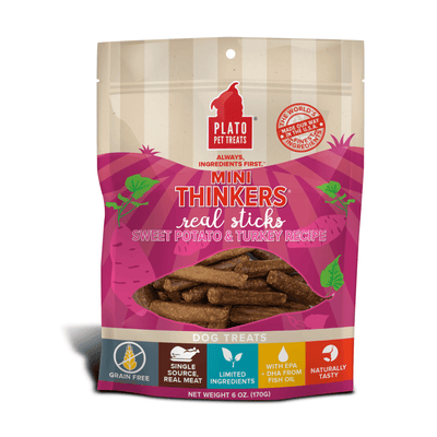 Plato Pet Treats Mini Thinkers Grain Free Sweet Potato & Turkey Meat Stick Dog Treats - 85g - Dog Treats - Plato Pet Treats - PetMax Canada