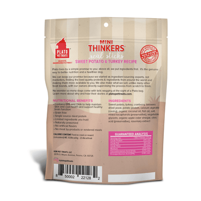 Plato Pet Treats Mini Thinkers Grain Free Sweet Potato & Turkey Meat Stick Dog Treats - 85g - Dog Treats - Plato Pet Treats - PetMax Canada