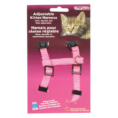 Burgham Adjustable Kitten Harness 3/8" X 9" - 15" / Pink Cat Harness 3/8" X 9" - 15" | PetMax Canada